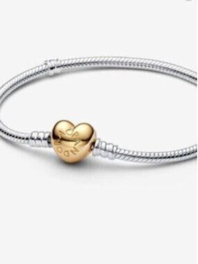 NWT Pandora Moments Heart Clasp Snake Chain Bracelet|Two-tone
